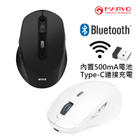  WM106 無線充電靜音滑鼠 6鍵  2.4GHz USB 或 藍芽 Wireless Mouse TypeC 充電 500mAh 電池 黑色