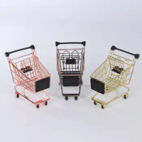 Creative Rose Gold Mini Shopping Cart Storage Baskets Supermarket Golden Trolley Iron Metal Trolleys Set Basket SN506