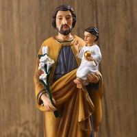 Catholic Church Tabletop Decoration Resin St.Joseph with Child Jesus Figure Colored Religious Statue Gift Decor