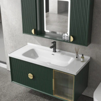 Oak bathroom cabinet combination intelligent feng shui mirror cabinet ceramic integrated washbasin cabinet