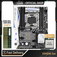 JINGSHA X99 D8I Motherboard LGA 2011-3 Kit With E5 2680V4 Processor And DDR4 4*32GB=128G ECC REG RAM With WIFI Game Board