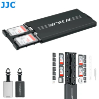 JJC 18 Slots Memory Card Case Pop-up Design SD MicroSD Card Holder with Carabiner for 4 SD +12 Micro SD/TF +2 Nano SIM/ NM Cards