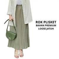 ALUNAR Rok Plisket Bahan Premium Loose Jatuh Rok Mayung Plisket / Grade A / Fit to XXL Putih Tulang