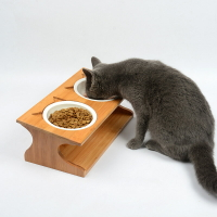 【寵物餐桌】寵物實木餐桌 寵物碗 貓碗架 不鏽鋼碗 陶瓷碗 寵物碗-松木/竹木【AAA1630】