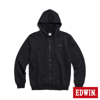 EDWIN 小徽章連帽拉鍊外套-男-黑色
