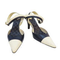 【二手名牌BRAND OFF】CHANEL 香奈兒【再降價】 藍白 拼接 牛皮 高跟鞋 #37.5