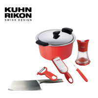 瑞康屋Kuhn Rikon 瑞士HOTPAN休閒鍋2L紅色套組贈KUHN RIKON中式主廚刀