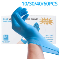 10/30/40/60PCS Disposable Blue Nitrile Gloves Household Cleaning Gloves Food Grade Waterproof Dishwashing Glove