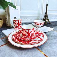 High-Grade Bone China Chinese Red Coffee Cup Ceramic Tea Cup Set Dish Animal Tablewar Set Wedding and Housewarming Gifts