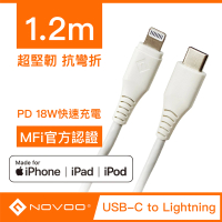 Novoo Type C to Lightning快速傳輸/充電線-1.2m(MFi認證iPhone快充線 原廠授權-杰鼎奧拉)