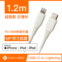 【Novoo】Type C to Lightning快速傳輸/充電線-1.2m(MFi認證iPhone快充線 原廠授權-杰鼎奧拉)