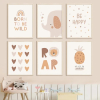 Boho Cartoon Elephant Heart Nursery Poster Print Canvas Painting Wall Art Picture Kids Room Baby Girls Bedroom Home Decor