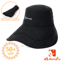 【ACTIONFOX】女新款 可調雙耳式抗UV抗菌快乾遮陽帽/可捲收/UPF50+.休閒帽(631-5432 黑色)