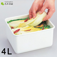 日本高木金屬 冰箱收納琺瑯醃漬長方形保鮮盒-4L