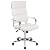 Ergonomic Modern White Leather Executive Office Chair Swivel Desk Seat Shelf.