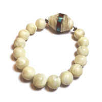 【十方佛教文物】珍珠硨磲鑲綠松石&amp;硨磲手珠13mm
