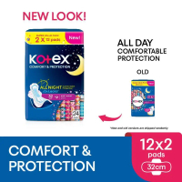 KOTEX Comfort & Protection Overnight Wing Pad 32cm (12sx2 Packs)-Pad Sanitari dengan 100% Keselesaan
