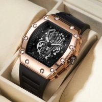 Brand New Men's Watch Fashion Automatic Movement Barrel Luminous Waterproof Clock Sports Male's Silicone Strap Quartz Wristwatch