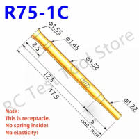 20/100PCS R75-1C Test Pin P75-B1 Receptacle Brass Tube Needle Sleeve Seat Crimp Connect Probe Sleeve Length17.5mm Dia 1.32mm