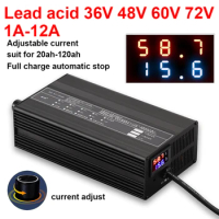 36V 48V 60V 72V Lead acid Battery Charger Curren Adjust 12A 9A 8A 5A Fast Charge ebike Lead-acid electric scooter Charger