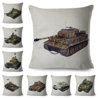 Second World War Tank Cushion Cover for Sofa Home Children Room Decor Cartoon Toys Print Pillowcase Polyester Pillow Case 45x45