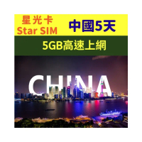 【星光卡 STAR SIM】中國上網卡5天-5GB後不限流量吃到飽(可熱點分享 免改設定)