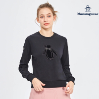 【Munsingwear】企鵝牌 女款黑色時尚造型企鵝絲絨刺繡圓領T-SHIRT MLSL2801