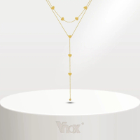 Kalung Rantai Jantung Panjang Dua Lapisan, Vnox, Untuk Wanita dan Gadis, Kwintas, Warna Emas, Diperb