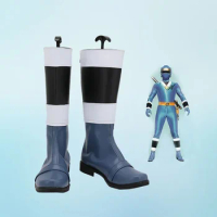 Ninja Sentai Kakuranger Saizou Ninja Blue Cosplay Boots Customized Leather Shoes for Unisex