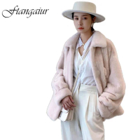 Ftangaiur New Winter Import Velvet Mink Fur Coat For Femal Cherry Powder Natural Fur Coat Women Medium Real Mink Fur Coats