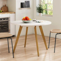 31.5" Round Dining Table, Modern Kitchen Table with White MDF Table Top &amp; Solid Wood Legs