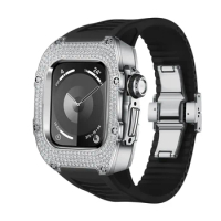 Mod Kit for Apple Watch s9 8 7 41mm Luxury Titanium Diamond Inlaid Accessories Apply to s6/5/4 SE 40mm Case and White band
