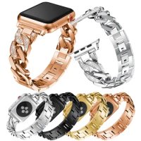 Shiny Crystal Cowboy Chain for Apple Watch Series 4 3 2 1 Stainless Steel Strap for iWatch 44/40mm 42/38mm Band Wrist Bracelet