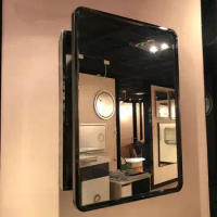 Black Storage Wall Hung Mirror Cabinet For Bathroom