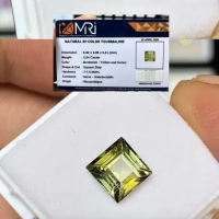 MRI Batu Permata Tourmaline Alami Dua Warna 2.04 Karat Bentuk Persegi Hijau Kuning dari Mozambique