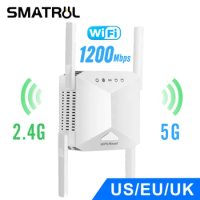 SMATRUL 5Ghz Wireless WiFi Repeater 1200Mbps Router Wifi Booster 2.4G Home Long Range Band Network Extender 5G Signal Amplifier