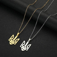 Ukrainian Trident Tryzub Symbol Stainless Steel Silver Gold Plated Pendant Necklace for Men Women