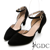 GDC 真皮氣質尖頭繞踝中跟鞋-黑色(721814)