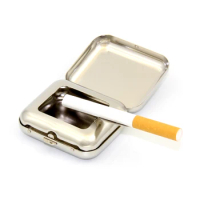 1PC Mini Stainless Steel Square Pocket Ashtray Metal Tray With Lids Portable Ashtray