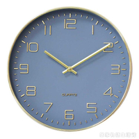 金色簡約現代INS掛鐘藍色時鐘客廳臥室靜音掛鐘北歐風格數字歐美