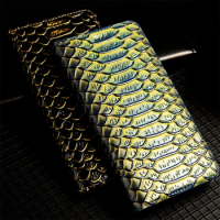 Dragon Scale Pattern Cowhide Phone Case For Samsung Galaxy A11 A21 A31 A41 A51 A71 A81 A91 4G 5G Magnetic Flip Cover