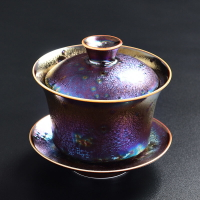 建盞茶具泡茶器蓋碗 天目釉七彩孔雀釉窯變功夫沏茶碗三才蓋碗組
