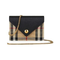 【BURBERRY 巴寶莉】Burberry JADE VINTAGE 格紋帆布牛皮鍊帶扣式短夾(典藏米x黑)