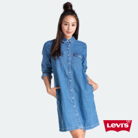 Levis 女款 牛仔洋裝 / 高質感珍珠釦 / 精工中藍染水洗