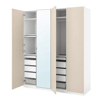 PAX/REINSVOLL/ÅHEIM 衣櫃/衣櫥組合, 白色/灰米色 鏡面, 200x60x236 公分