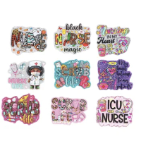 Mixed 5PCS Stethoscope Needle Acrylic Pedant Glitter Epoxy Fit DIY ID Card Badge Holder Pins Jewelry Making Nurse Gifts