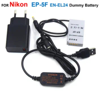 5V USB Power Cable+EP-5F DC Coupler EN-EL24 ENEL24 Dummy Battery+Quick Charger Adapter For Nikon 1 J5 1J5 Camera