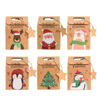 6 Pieces Christmas Party Favor Boxes Gift Bags,Kraft Paper Cookies Candy Gift Bags for Xmas Party Home Decor Gift Packing