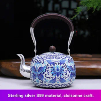 pure Silver 999 Silver pot Pure Handmade Cloisonne Silver Fetal Filigree Ename Enamel Silver pot Kungfu Tea set