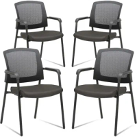 CLATINA 4 Pack Office Reception Guest Chair Mesh Back Stacking with Ergonomic Lumbar Support and Thickened Seat Cushion